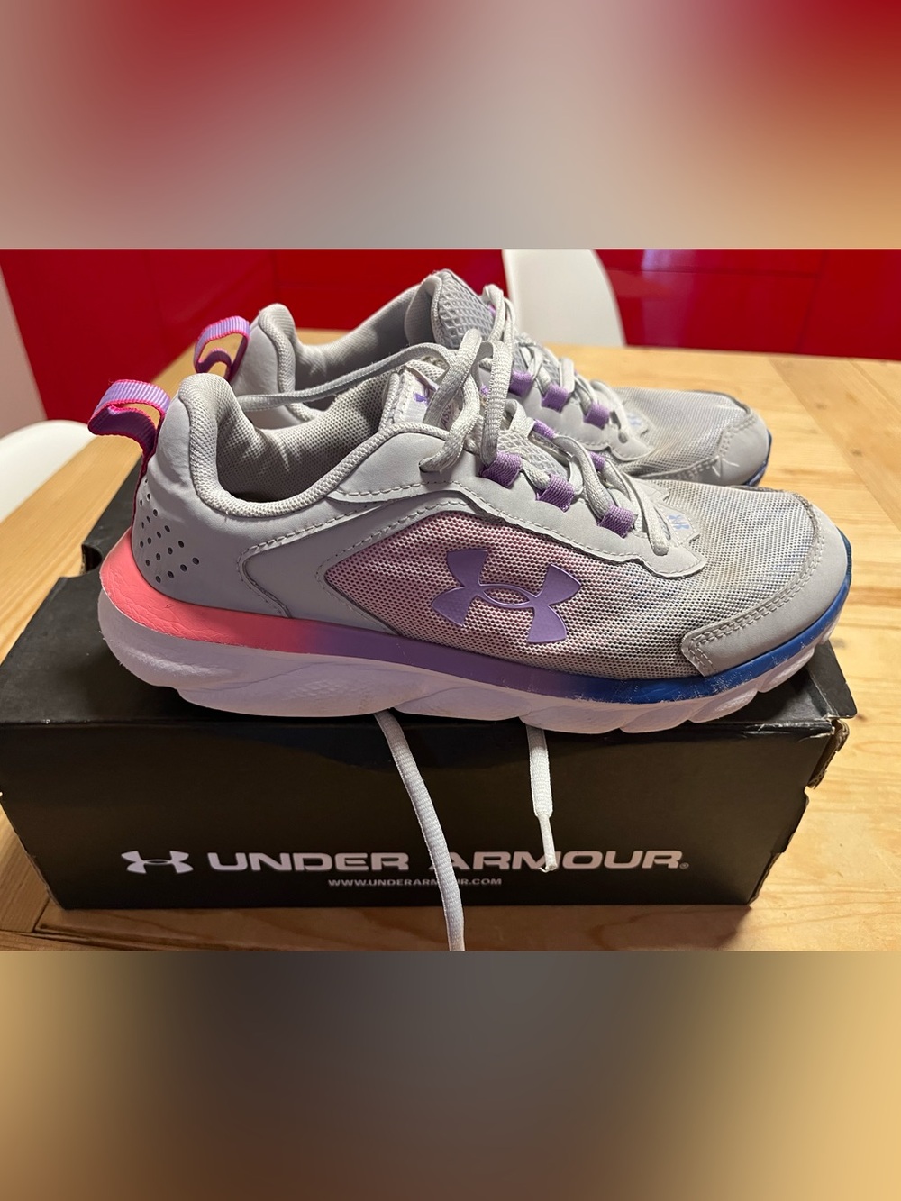 Under Armour Kids Gray Sneakers with Pink & Purple Accents
